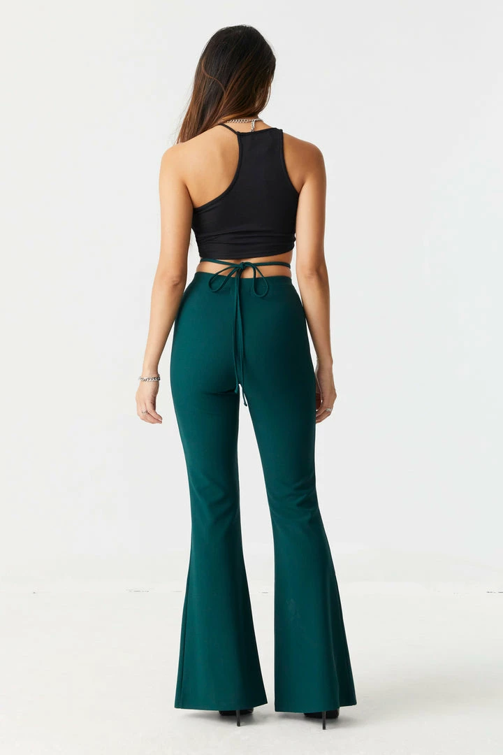 Stitches Ladies Ribbed Cross Front Self-Tie Waist Flare Pant Bottoms 6 Stitches Ladies Ribbed Cross Front Self-Tie Waist Flare Pant Bottoms