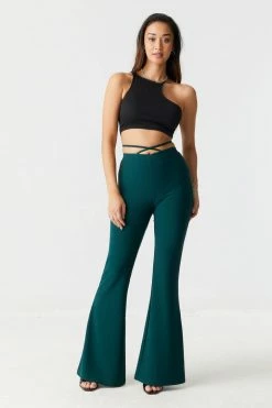 Stitches Ladies Ribbed Cross Front Self-Tie Waist Flare Pant Bottoms 12 Stitches Ladies Ribbed Cross Front Self-Tie Waist Flare Pant Bottoms