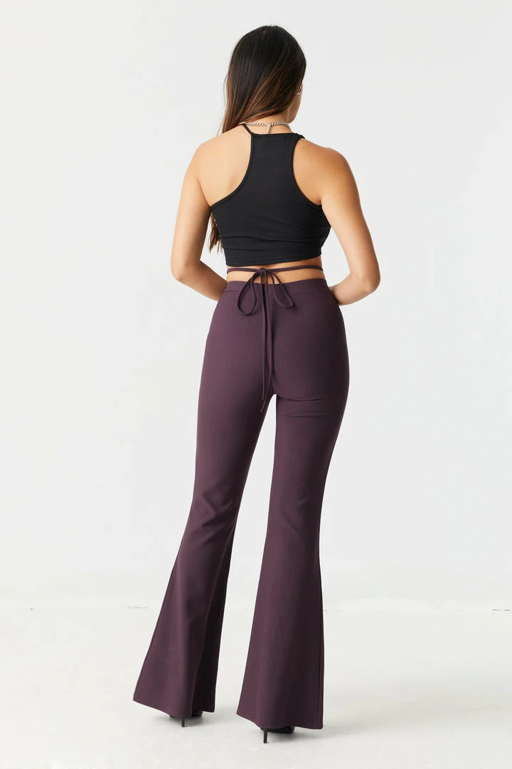 Stitches Ladies Ribbed Cross Front Self-Tie Waist Flare Pant Bottoms 9 Stitches Ladies Ribbed Cross Front Self-Tie Waist Flare Pant Bottoms