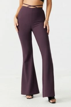 Stitches Ladies Ribbed Cross Front Self-Tie Waist Flare Pant Bottoms 16 Stitches Ladies Ribbed Cross Front Self-Tie Waist Flare Pant Bottoms