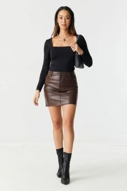 Stitches Ladies Five Pocket Faux-Leather Mini Skirt