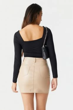 Stitches Ladies Five Pocket Faux-Leather Mini Skirt