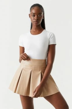 Stitches Ladies Faux-Leather High-Rise Wide Pleated Mini Skirt