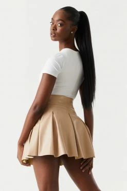 Stitches Ladies Faux-Leather High-Rise Wide Pleated Mini Skirt