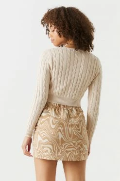 Stitches Ladies Marble Print Crepe Knit Leg Slit Mini Skirt Bottoms