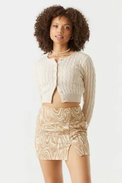 Stitches Ladies Marble Print Crepe Knit Leg Slit Mini Skirt Bottoms