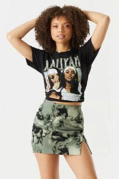 Stitches Ladies Printed Crepe Knit Leg Slit Mini Skirt Bottoms