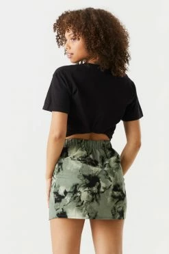 Stitches Ladies Printed Crepe Knit Leg Slit Mini Skirt Bottoms