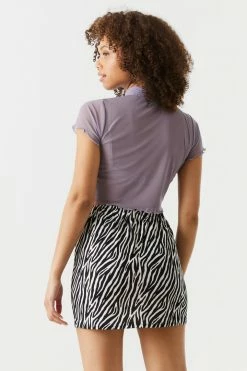 Stitches Ladies Zebra Print Crepe Knit Leg Slit Mini Skirt Bottoms