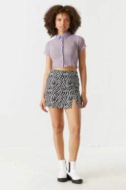 Stitches Ladies Zebra Print Crepe Knit Leg Slit Mini Skirt Bottoms