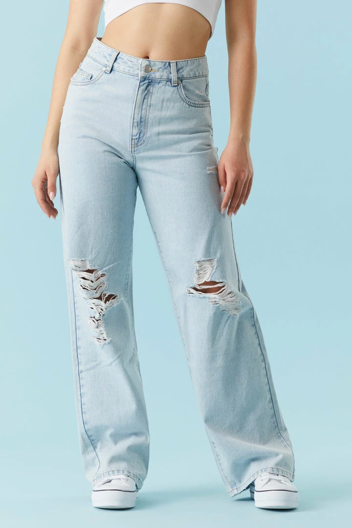 Stitches Ladies Refuge Jeans Refuge High-Rise Light Wash Distressed Wide Leg Jean 2 Stitches Ladies Refuge Jeans Refuge High-Rise Light Wash Distressed Wide Leg Jean