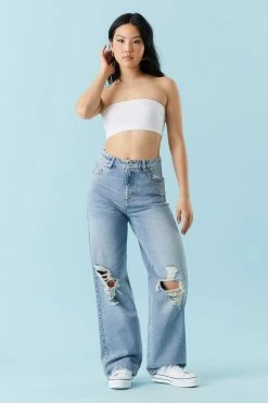 Stitches Ladies Refuge High-Rise Medium Wash Distressed Wide Leg Jean Refuge Jeans