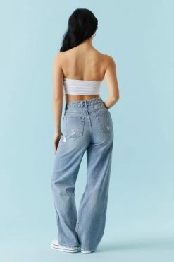 Stitches Ladies Refuge High-Rise Medium Wash Distressed Wide Leg Jean Refuge Jeans