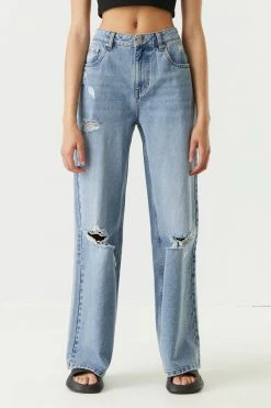 Stitches Ladies Refuge Ultra High-Rise Distressed Light Wash Loose Leg Jean Refuge Jeans