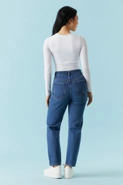 Stitches Ladies Refuge Ultra-High-Rise Dark Wash Distressed Mom Jean