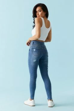 Stitches Ladies Refuge Jeans Refuge High-Rise Push-Up Distressed Dark Wash Skinny Jean