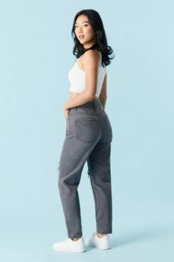 Stitches Ladies Refuge Distressed Gray Wash Mom Jean Refuge Jeans