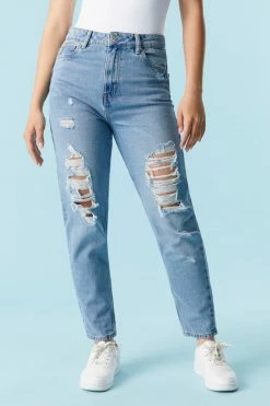 Stitches Ladies Refuge Jeans Refuge Heavy Distressed Medium Wash Mom Jean