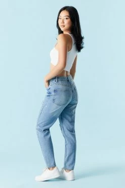 Stitches Ladies Refuge Distressed Light Wash Mom Jean 5 Stitches Ladies Refuge Distressed Light Wash Mom Jean