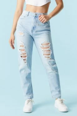 Stitches Ladies Refuge Heavy Distressed Light Wash Mom Jean Refuge Jeans