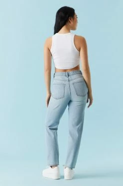 Stitches Ladies Refuge High-Rise Light Wash Distressed Mom Jean Refuge Jeans