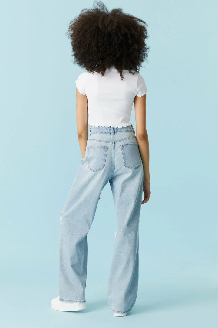 Stitches Ladies Refuge Distressed Light Wash Wide Leg Jean 3 Stitches Ladies Refuge Distressed Light Wash Wide Leg Jean