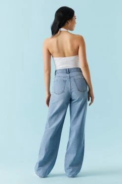 Stitches Ladies Refuge High-Rise Medium Wash Light Distressed Wide Leg Jean