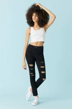Stitches Ladies Refuge High-Rise Distressed Black Wash Skinny Jean Refuge Jeans