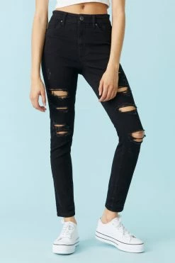 Stitches Ladies Refuge High-Rise Distressed Black Wash Skinny Jean Refuge Jeans
