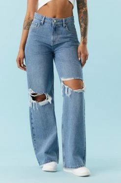 Stitches Ladies Refuge High-Rise Distressed Medium Wash Loose Leg Jean Refuge Jeans