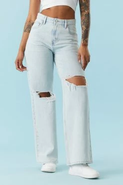 Stitches Ladies Refuge High-Rise Distressed Bleached Wash Loose Leg Jean Refuge Jeans