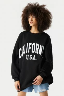 Stitches Ladies California Graphic Oversized Varsity Sweatshirt Dress Long Sleeve