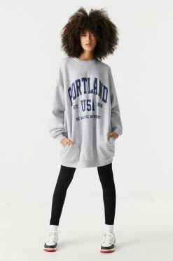 Stitches Ladies Long Sleeve Portland Graphic Oversized Varsity Sweatshirt Dress