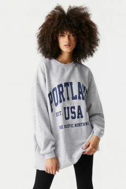 Stitches Ladies Long Sleeve Portland Graphic Oversized Varsity Sweatshirt Dress