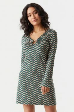 Stitches Ladies Printed Long Sleeve O-Ring A-Line Dress