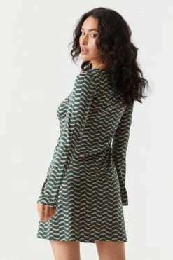 Stitches Ladies Printed Long Sleeve O-Ring A-Line Dress