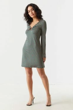 Stitches Ladies Printed Long Sleeve O-Ring A-Line Dress