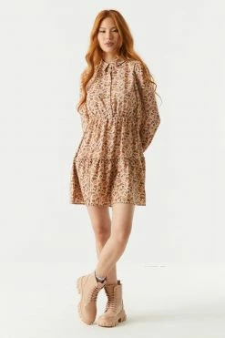 Stitches Ladies Floral Print Cinched Waist Shirt Dress