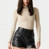 Stitches Ladies Bottoms High-Rise Faux-leather Pleated Mom Short