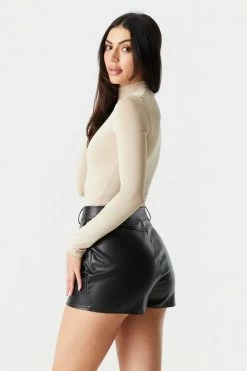 Stitches Ladies Bottoms High-Rise Faux-leather Pleated Mom Short