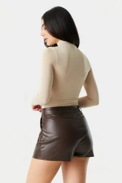 Stitches Ladies Bottoms High-Rise Faux-leather Pleated Mom Short