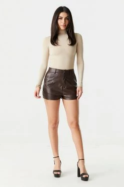 Stitches Ladies Bottoms High-Rise Faux-leather Pleated Mom Short