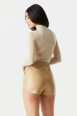 Stitches Ladies Bottoms High-Rise Faux-leather Pleated Mom Short