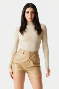 Stitches Ladies Bottoms High-Rise Faux-leather Pleated Mom Short