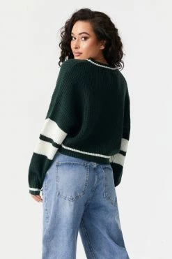 Stitches Ladies F Graphic Varsity Colour Block Cropped Button-Up Cardigan Sweaters