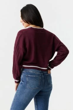 Stitches Ladies Sweaters Cable Knit P Graphic Varsity Button-Up Cardigan