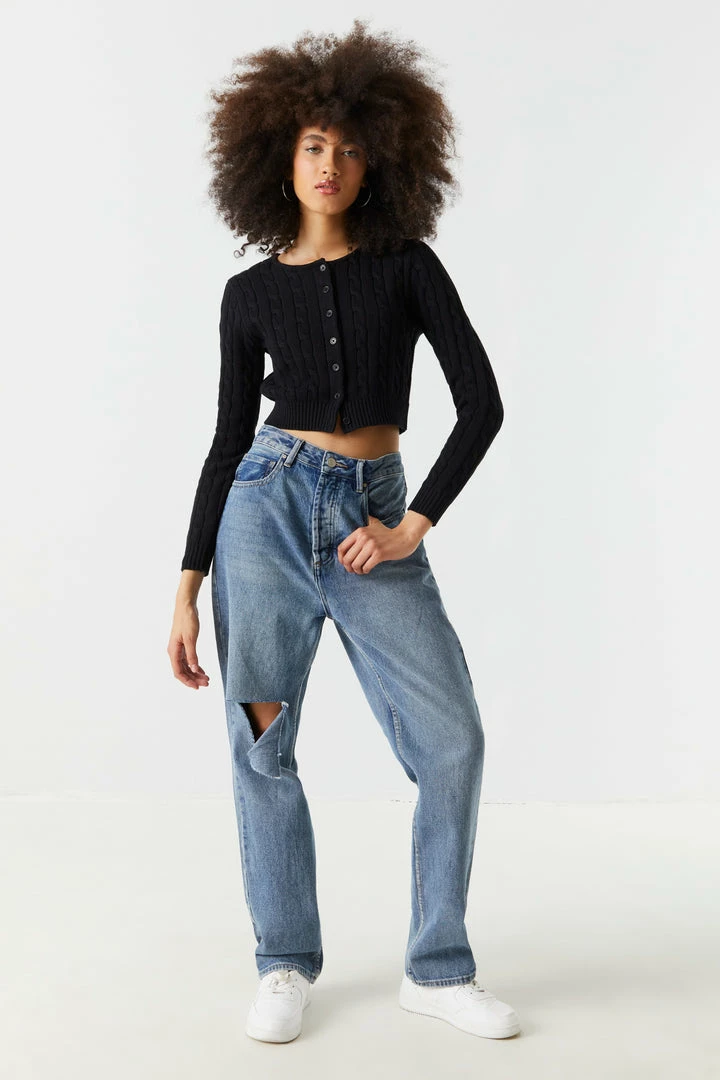 Stitches Ladies Cable Knit Button-Up Cropped Cardigan 6 Stitches Ladies Cable Knit Button-Up Cropped Cardigan