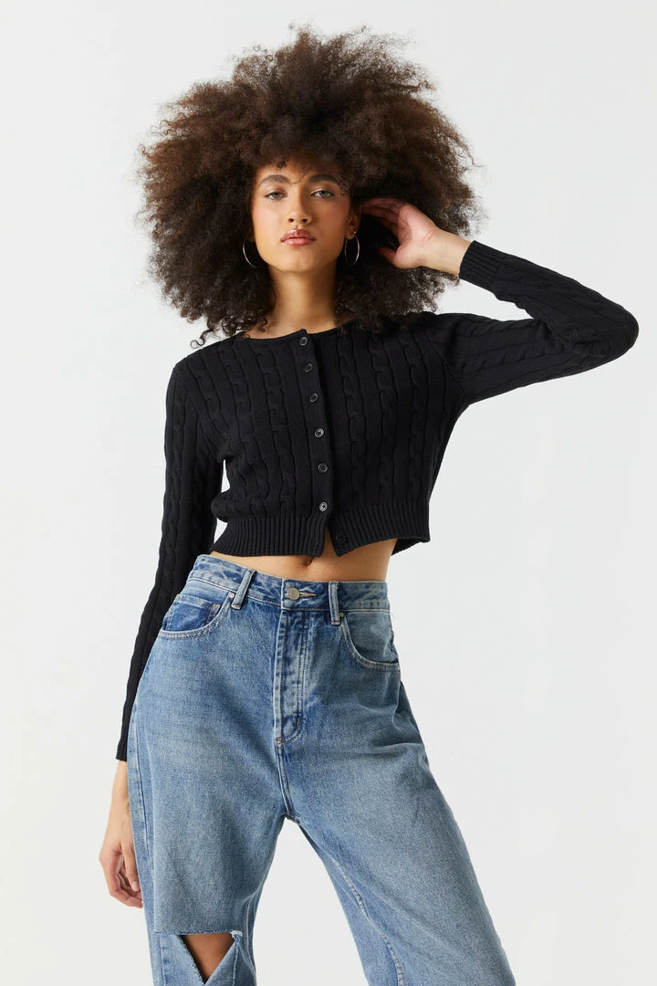 Stitches Ladies Cable Knit Button-Up Cropped Cardigan 4 Stitches Ladies Cable Knit Button-Up Cropped Cardigan