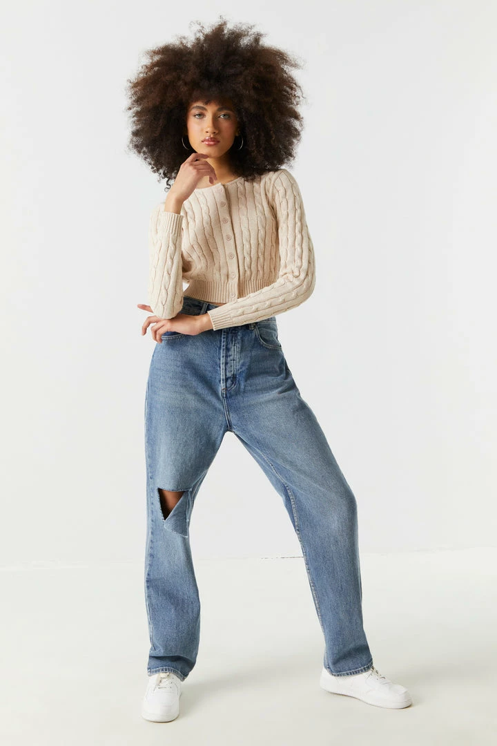 Stitches Ladies Cable Knit Button-Up Cropped Cardigan 9 Stitches Ladies Cable Knit Button-Up Cropped Cardigan