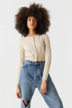 Stitches Ladies Cable Knit Button-Up Cropped Cardigan 18 Stitches Ladies Cable Knit Button-Up Cropped Cardigan